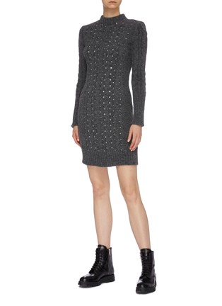 Figure View - Click To Enlarge - PHILOSOPHY DI LORENZO SERAFINI - Strass cable knit sweater dress