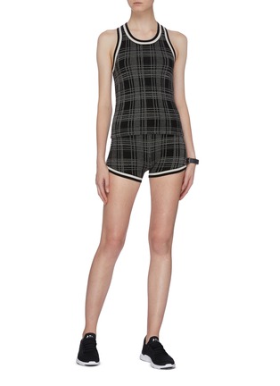 Figure View - Click To Enlarge - NAGNATA - Stripe cuff check plaid knit performance shorts
