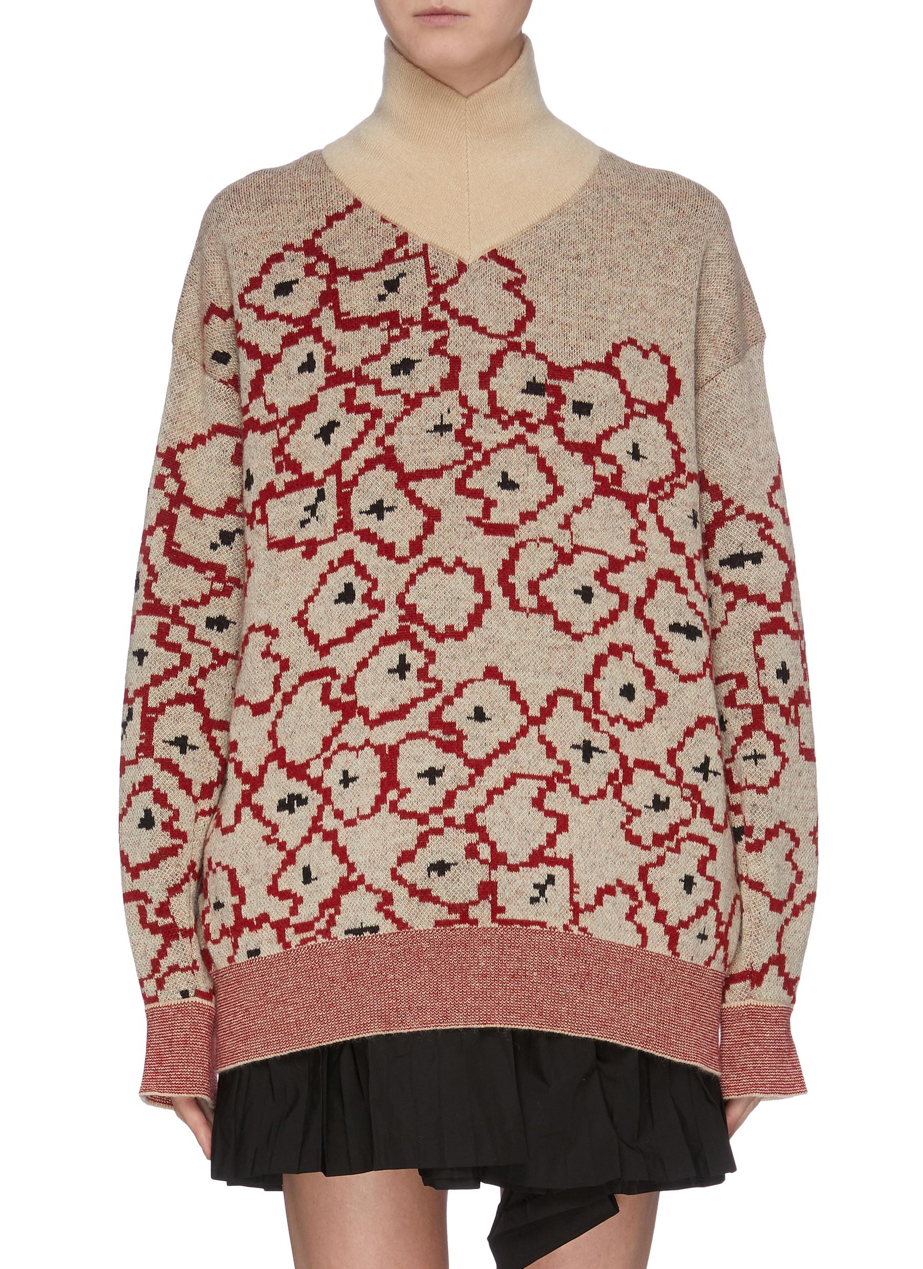 Contrast waist floral jacquard turtleneck sweater by Toga Archives ...