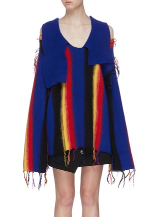 Main View - Click To Enlarge - TOGA ARCHIVES - Frayed edge stripe colourblock wool cold shoulder top