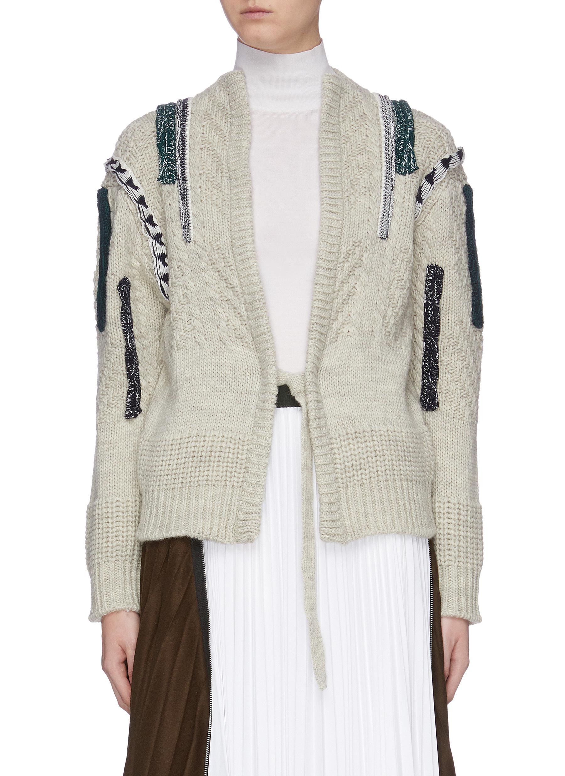 Patchwork trim cable knit cardigan by Toga Archives
