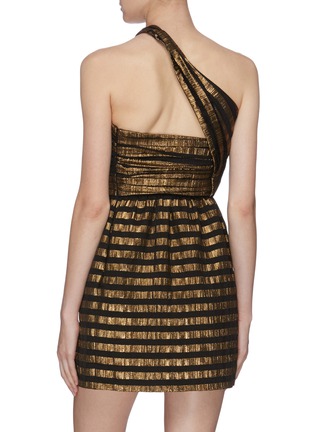 Back View - Click To Enlarge - SAINT LAURENT - Metallic stripe one shoulder dress