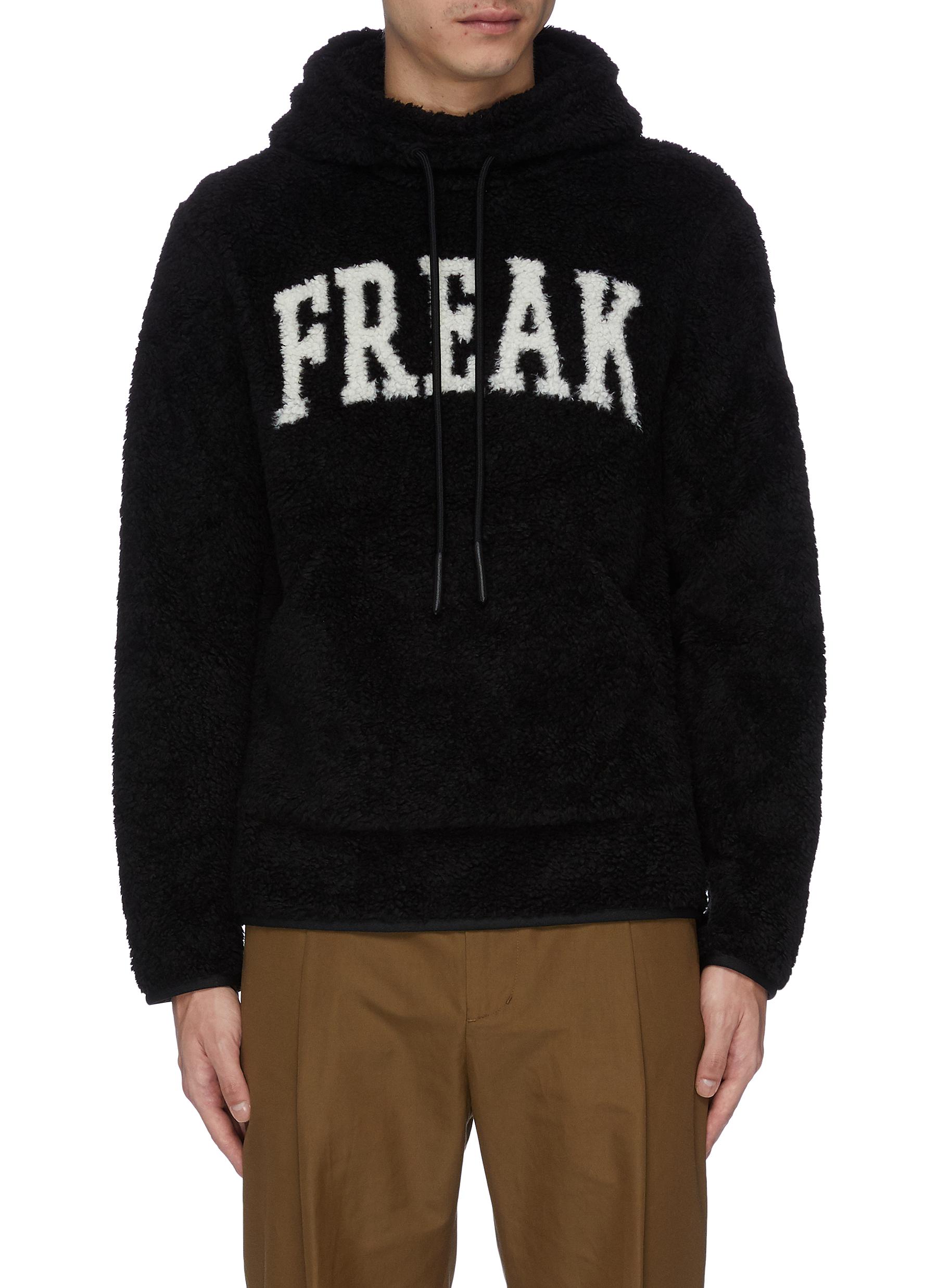 Freak' slogan intarsia fleece hoodie 