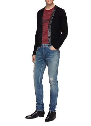 Figure View - Click To Enlarge - SAINT LAURENT - Leather trim cashmere cardigan