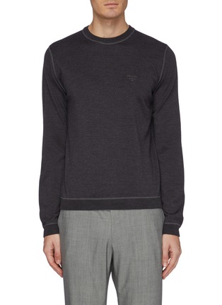 Main View - Click To Enlarge - PRADA - Logo embroidered virgin wool blend sweater