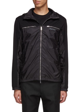 Main View - Click To Enlarge - PRADA - Contrast panel patchwork hooded jacket