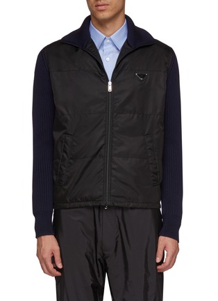 Main View - Click To Enlarge - PRADA - Quilted zip panel patchwork rib knit cardigan