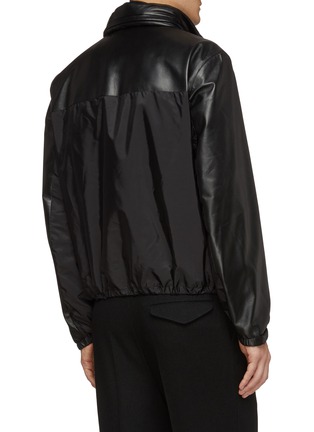 Back View - Click To Enlarge - PRADA - Retractable hood contrast panel patchwork leather jacket