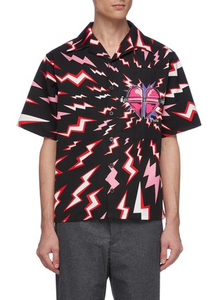 Main View - Click To Enlarge - PRADA - Embellished heart logo print bowling shirt