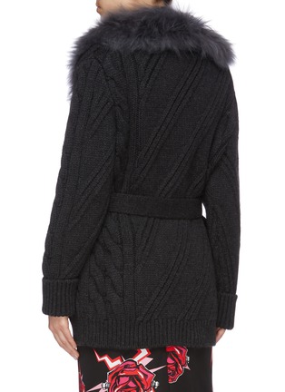 Back View - Click To Enlarge - PRADA - Fur collar belted cashmere cable knit cardigan