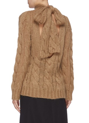 Back View - Click To Enlarge - PRADA - Sash tie open V-back cable knit turtleneck sweater