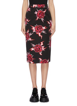 Main View - Click To Enlarge - PRADA - Rose bolt print poplin skirt