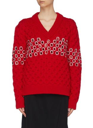 Main View - Click To Enlarge - PRADA - Glass virgin wool cable knit sweater