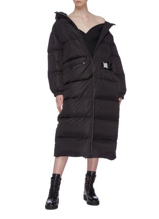Figure View - Click To Enlarge - PRADA - Buckled waist down puffer long jacket