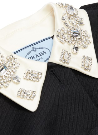 Detail View - Click To Enlarge - PRADA - Embellished collar cargo pocket virgin wool sleeveless dress
