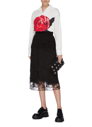 Figure View - Click To Enlarge - PRADA - Tiered mix floral lace skirt