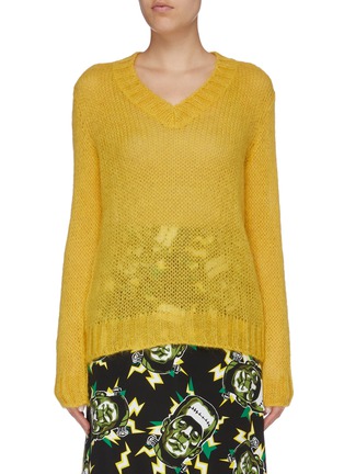 Main View - Click To Enlarge - PRADA - Open knit V-neck sweater