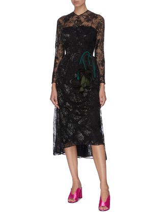 Figure View - Click To Enlarge - PRADA - Floral motif embroidered sheer lace dress