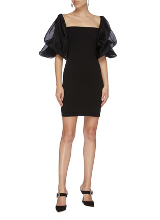 Figure View - Click To Enlarge - SOLACE LONDON - 'Ellice' silk organza puff sleeve crepe mini dress