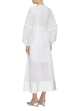 Back View - Click To Enlarge - SOLACE LONDON - 'Cora' belted puff sleeve broderie anglaise V-neck dress