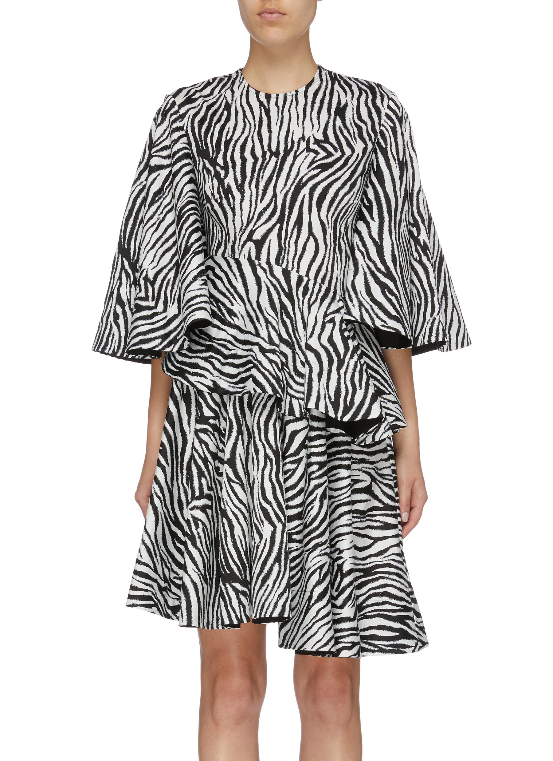 Amaris flared sleeve zebra stripe peplum dress by Solace London