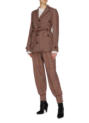 Figure View - Click To Enlarge - MIU MIU - Belted button cuff houndstooth check plaid pants