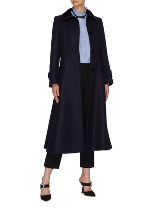 Figure View - Click To Enlarge - MIU MIU - Contrast velvet collar flared virgin wool melton coat