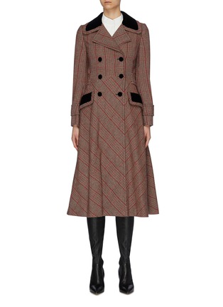 Main View - Click To Enlarge - MIU MIU - Velvet panel houndstooth check plaid double breasted coat