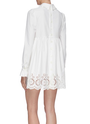 Back View - Click To Enlarge - MIU MIU - Scalloped broderie anglaise hem pleated babydoll dress