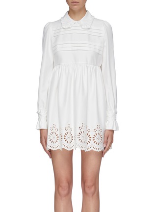 Main View - Click To Enlarge - MIU MIU - Scalloped broderie anglaise hem pleated babydoll dress