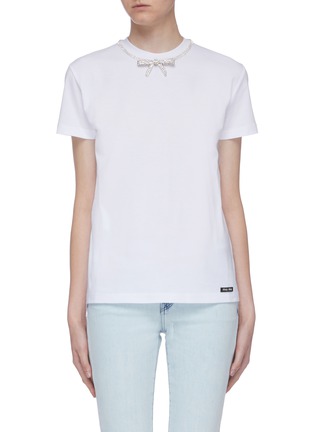 Main View - Click To Enlarge - MIU MIU - Glass crystal bow T-shirt