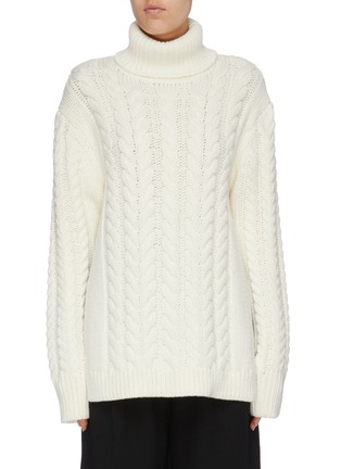 Main View - Click To Enlarge - TIBI - Buckle cutout back cable knit turtleneck sweater