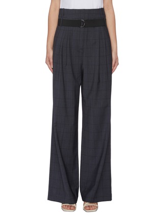 Main View - Click To Enlarge - TIBI - 'Menswear' belted windowpane check wool blend pants