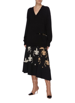 Figure View - Click To Enlarge - TIBI - 'Ghost Orchid' print shirred panel silk asymmetric skirt