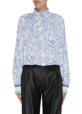 Main View - Click To Enlarge - TIBI - 'Isa Toile' print ruched collar top