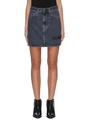 Main View - Click To Enlarge - HELMUT LANG - 'Femme Acce' logo embroidered denim skirt