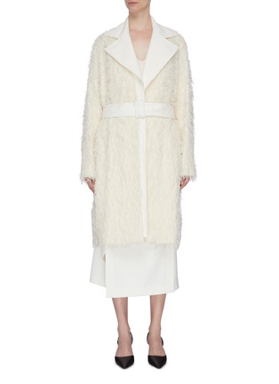 Main View - Click To Enlarge - HELMUT LANG - Belted fringed double breasted wool coat