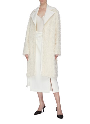 Figure View - Click To Enlarge - HELMUT LANG - Belted fringed double breasted wool coat