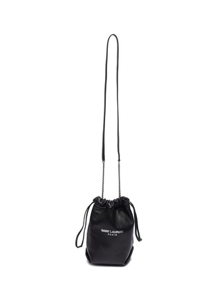 Main View - Click To Enlarge - SAINT LAURENT - 'Teddy' logo print small leather drawstring bucket bag