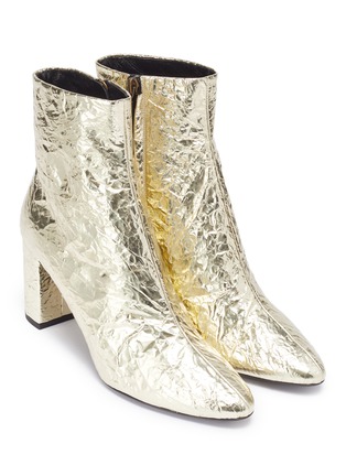 Detail View - Click To Enlarge - SAINT LAURENT - 'Lou' wrinkled metallic leather ankle boots