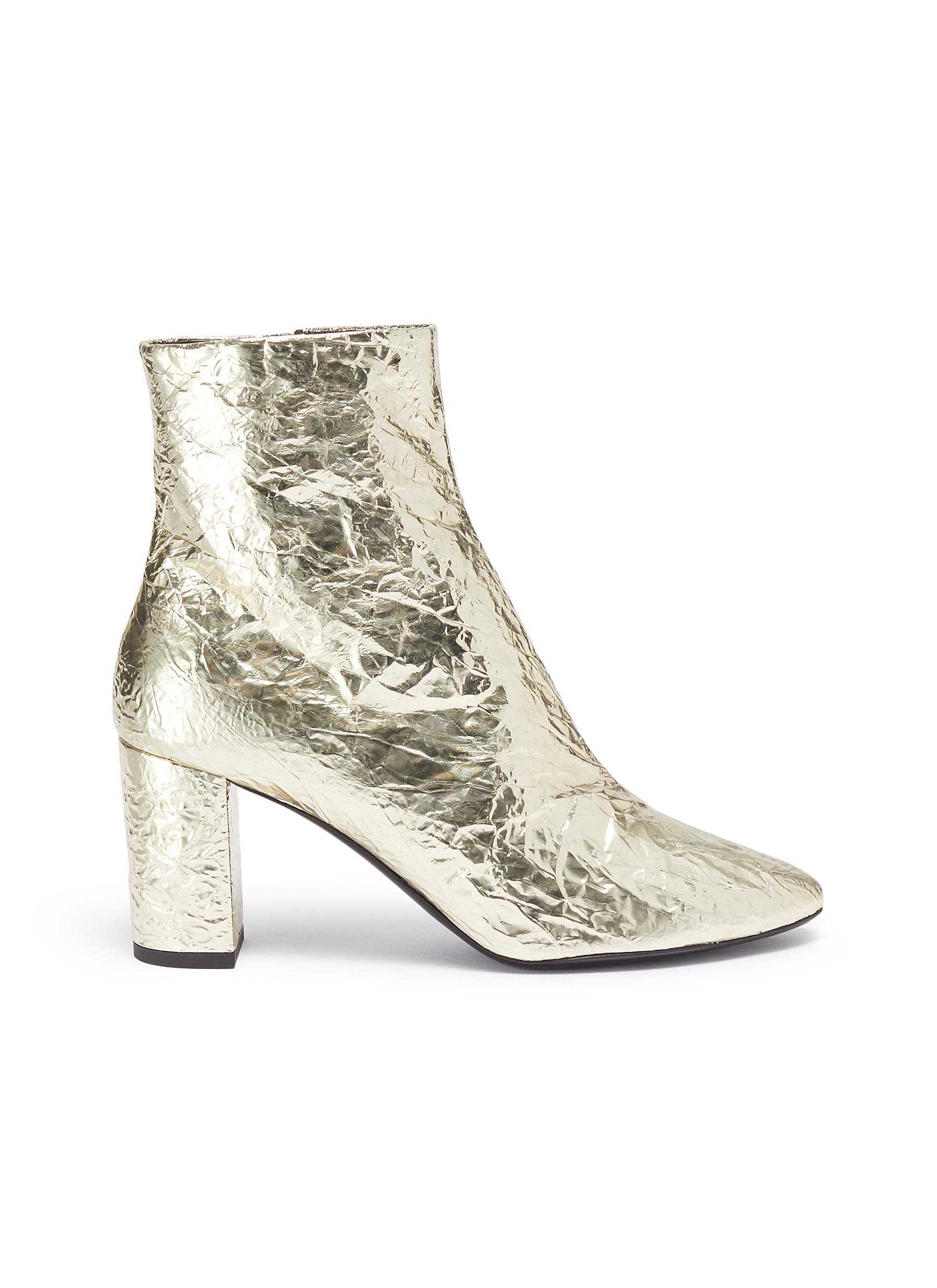 Saint Laurent 'lou' Wrinkled Metallic Leather Ankle Boots | ModeSens