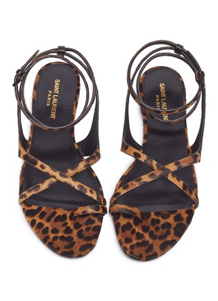 Detail View - Click To Enlarge - SAINT LAURENT - Leopard print ponyhair strappy sandals