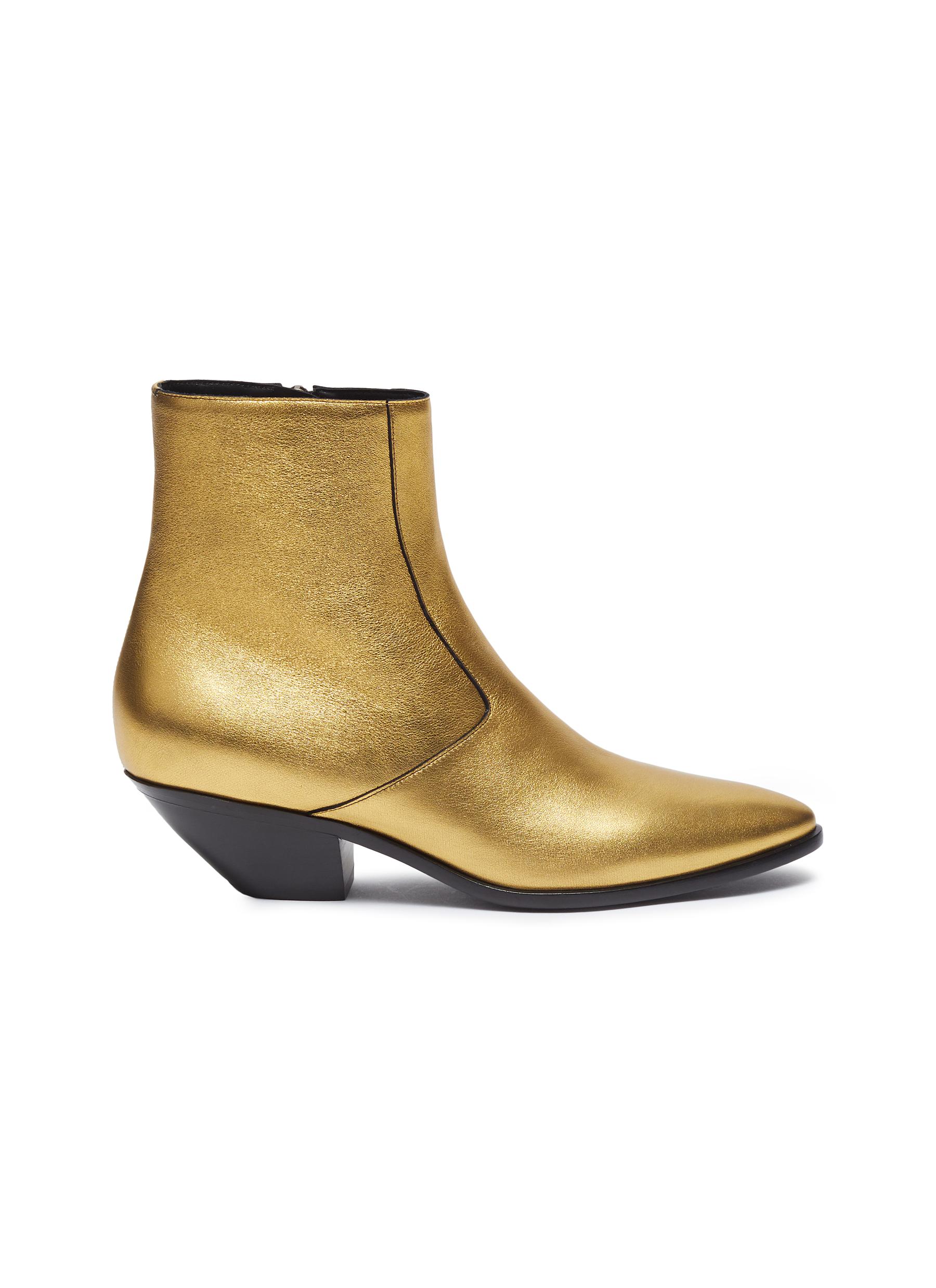 West slanted heel metallic leather ankle boots by Saint Laurent ...