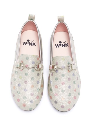 Figure View - Click To Enlarge - WINK - 'Yogurt' horsebit polka dot glitter kids loafers