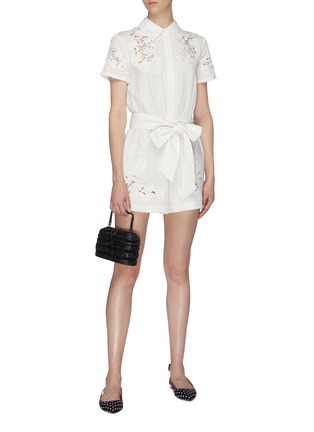 Figure View - Click To Enlarge - ALICE & OLIVIA - 'Lanna' belted guipure lace panel rompers