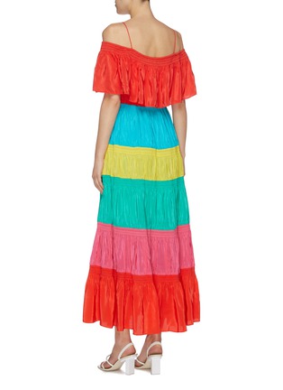 Back View - Click To Enlarge - ALICE & OLIVIA - 'Kia' colourblock smocked tiered maxi off-shoulder dress