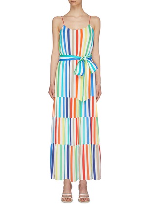 Main View - Click To Enlarge - ALICE & OLIVIA - 'Janan' belted rainbow stripe tiered camisole dress