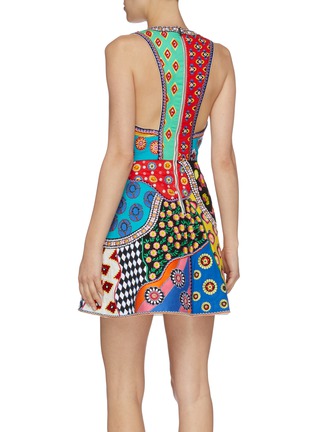 Back View - Click To Enlarge - ALICE & OLIVIA - 'Tennie' mix graphic embroidered patchwork dress
