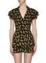 Main View - Click To Enlarge - ALICE & OLIVIA - 'Shay' ruffle sleeve pineapple print tiered cupro rompers