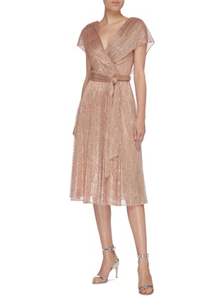 Figure View - Click To Enlarge - ALICE & OLIVIA - 'Darva' belted mock wrap lamé dress